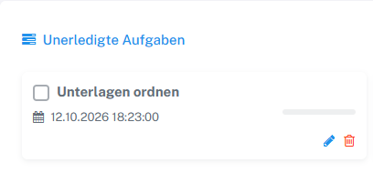 Aufgabenliste mit neuem Eintrag unter „Unerledigte Aufgaben“