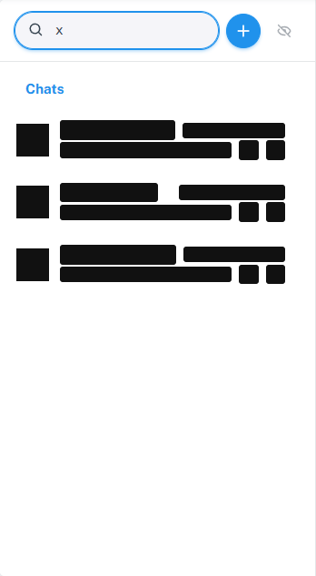 Gefilterte Chatliste mit Suchfeld und passender Unterhaltung
