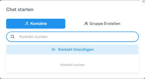 Dialog Chat starten mit Reiter Kontakte und leerem Suchfeld