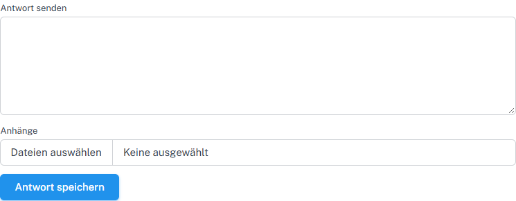 Leeres Antwortfeld im eigenen Ticket mit Anhangauswahl und Schaltfläche „Antwort speichern“