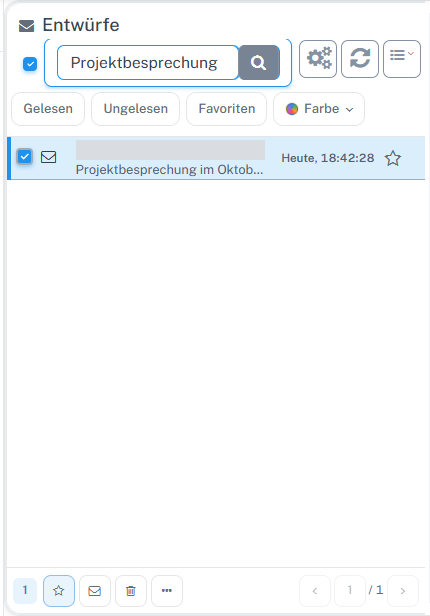 Im Ordner Entwürfe ist der eigene neutrale Entwurf per Kontrollkästchen ausgewählt; unten erscheint die Auswahlleiste