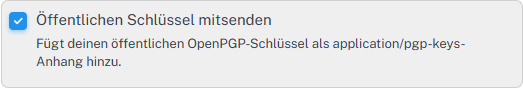 Aktivierte Option Öffentlichen Schlüssel mitsenden im OpenPGP-Verfassen-Bereich