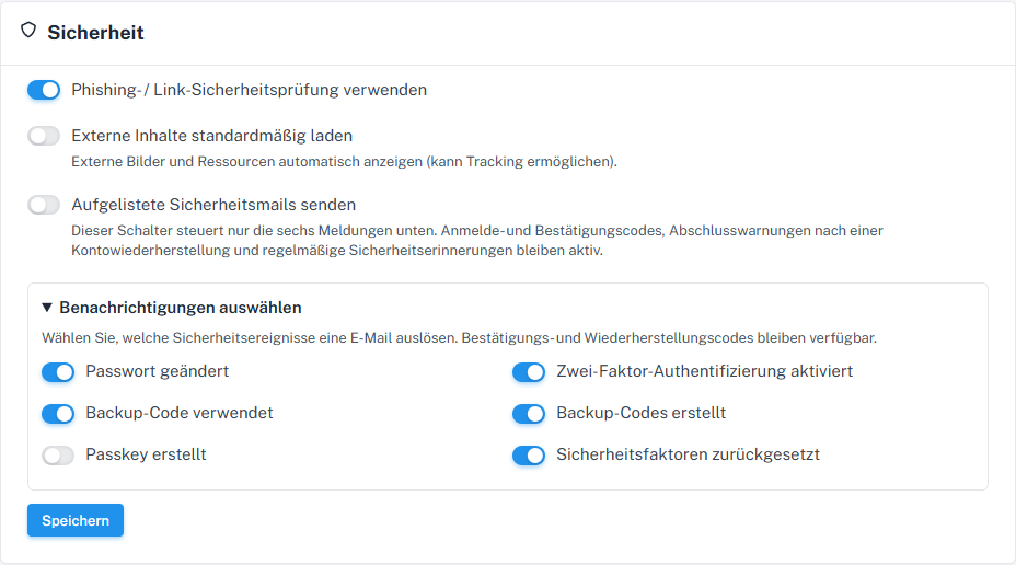 Ereignisauswahl mit ausgeschaltetem „Passkey erstellt“