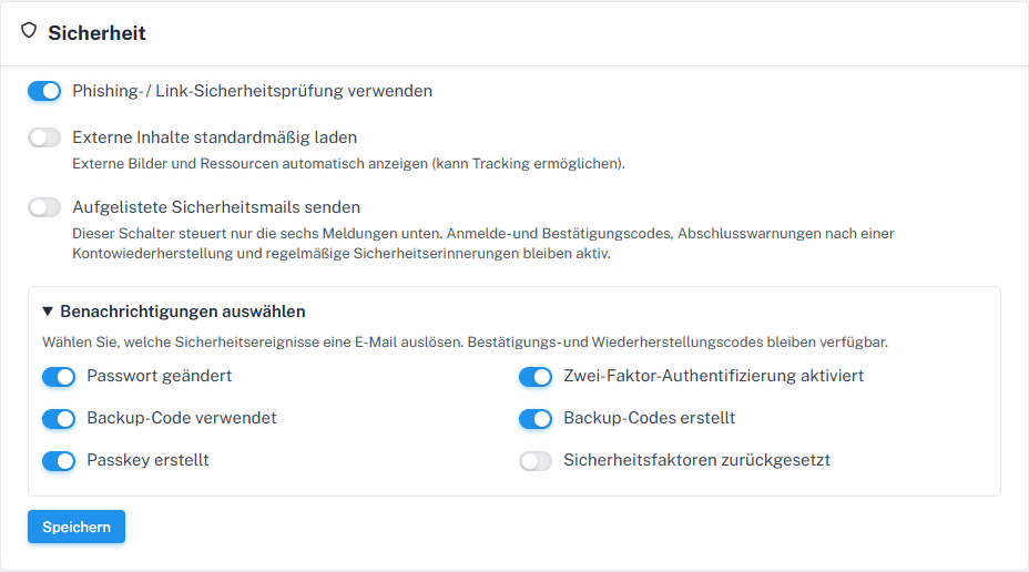 Ereignisauswahl mit ausgeschaltetem „Sicherheitsfaktoren zurückgesetzt“