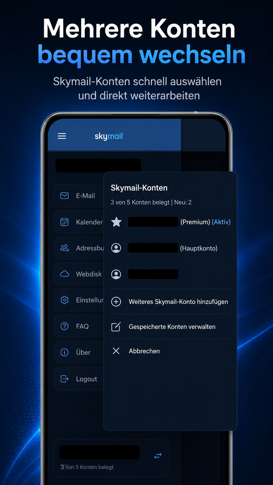Skymail Kontowechsel in der App